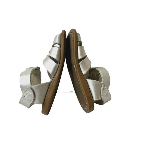 The Saltwater Sandal Hoyway Metallic Silver Leather Baby Girl Size 4 Casual Shoe - Picture 5 of 7